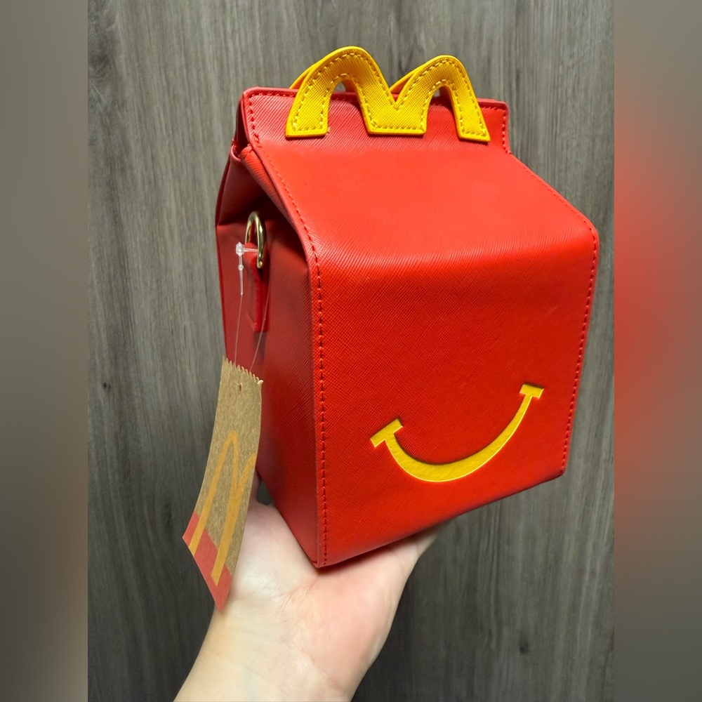 MAD Engine Red Mini Smile Box Crossbody with Yellow Handle Accent